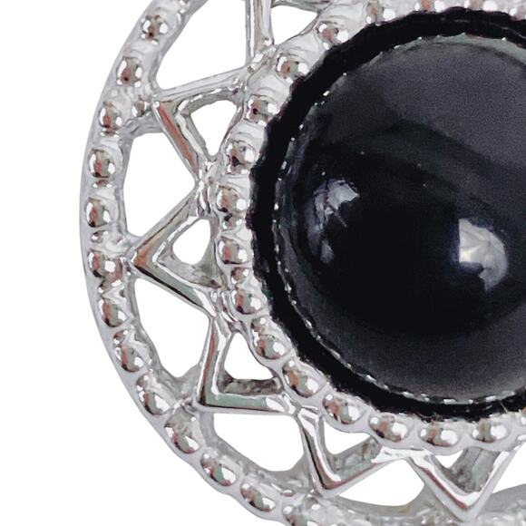 VTG Sarah Coventry Mod Atomic Black Silver Tone Clip On Earrings 1960s Space Age - Picture 3 of 7